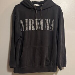 NIRVANA Black Pullover Hoodie with Distressed White Logo